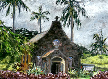 Kilauea Stone Church, Episcopal Kauai church painting by Helen Turner